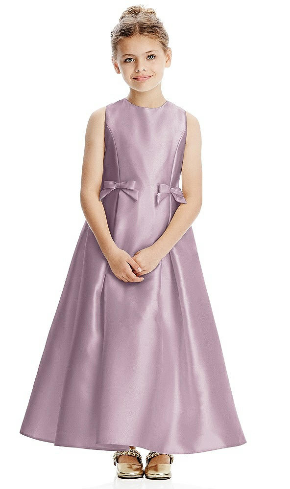 Front View - Suede Rose Princess Line Satin Twill Flower Girl Dress with Bows