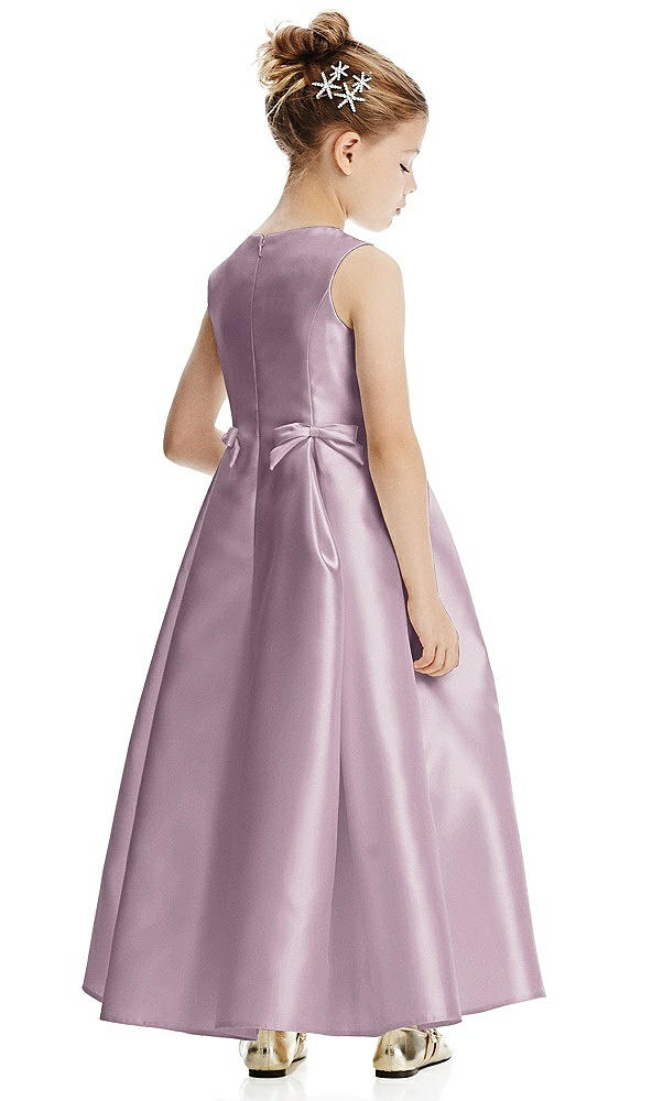 Back View - Suede Rose Princess Line Satin Twill Flower Girl Dress with Bows