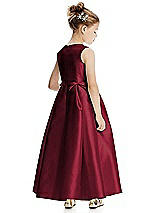 Rear View Thumbnail - Burgundy Princess Line Satin Twill Flower Girl Dress with Bows
