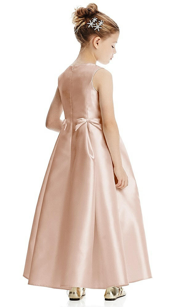 Back View - Cameo Princess Line Satin Twill Flower Girl Dress with Bows