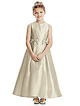 Front View Thumbnail - Champagne Princess Line Satin Twill Flower Girl Dress with Bows