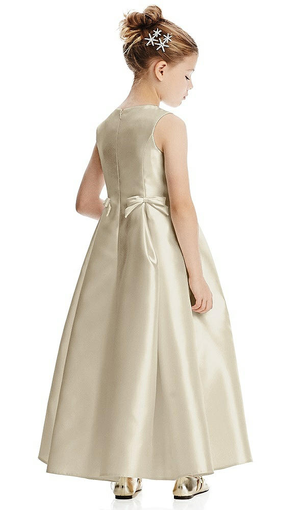 Back View - Champagne Princess Line Satin Twill Flower Girl Dress with Bows