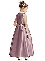 Rear View Thumbnail - Dusty Rose Princess Line Satin Twill Flower Girl Dress with Bows