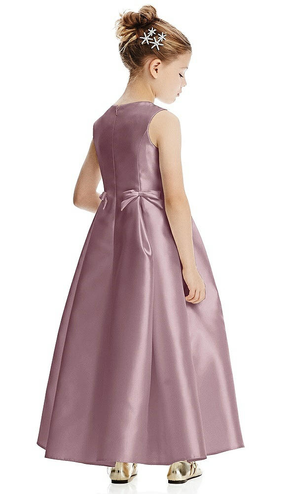Back View - Dusty Rose Princess Line Satin Twill Flower Girl Dress with Bows