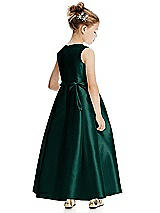 Rear View Thumbnail - Evergreen Princess Line Satin Twill Flower Girl Dress with Bows