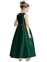 Rear View Thumbnail - Hunter Green Princess Line Satin Twill Flower Girl Dress with Bows
