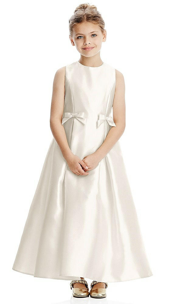 Front View - Ivory Princess Line Satin Twill Flower Girl Dress with Bows