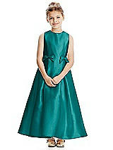 Front View Thumbnail - Jade Princess Line Satin Twill Flower Girl Dress with Bows
