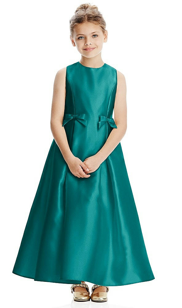 Front View - Jade Princess Line Satin Twill Flower Girl Dress with Bows