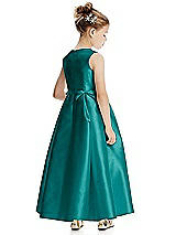 Rear View Thumbnail - Jade Princess Line Satin Twill Flower Girl Dress with Bows