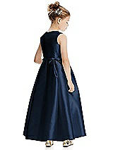 Rear View Thumbnail - Midnight Navy Princess Line Satin Twill Flower Girl Dress with Bows