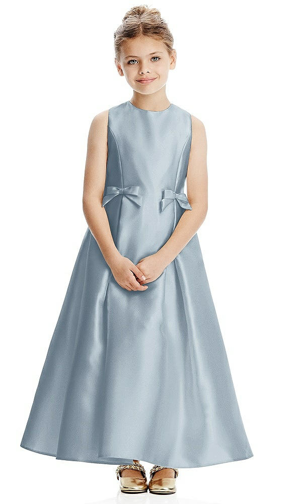 Front View - Mist Princess Line Satin Twill Flower Girl Dress with Bows