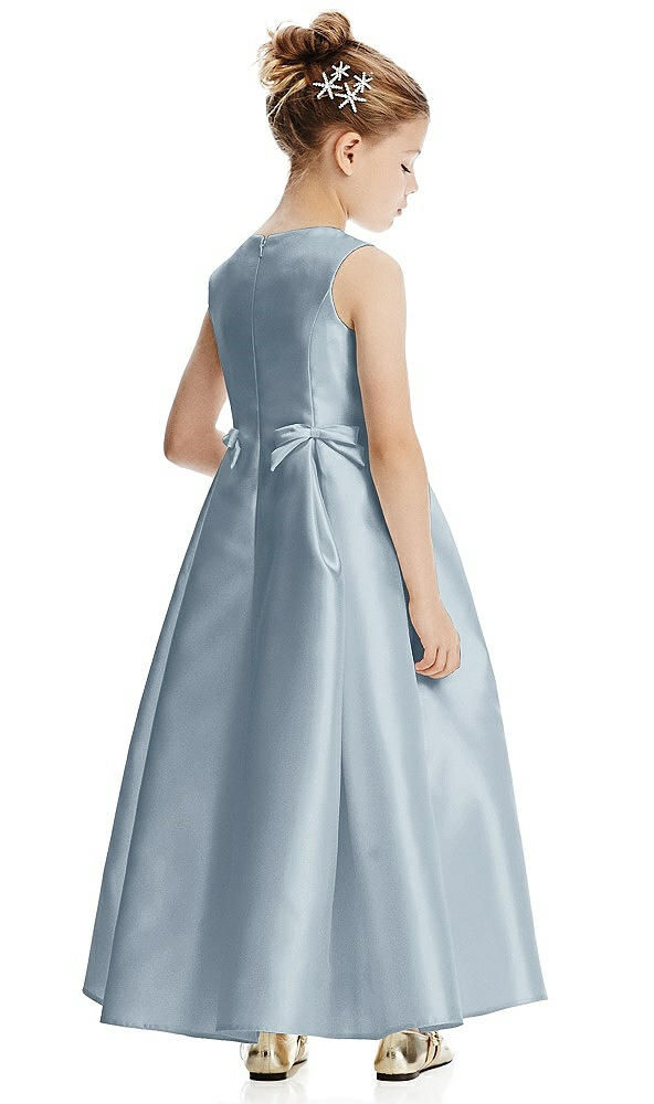 Back View - Mist Princess Line Satin Twill Flower Girl Dress with Bows