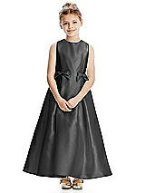Front View Thumbnail - Pewter Princess Line Satin Twill Flower Girl Dress with Bows