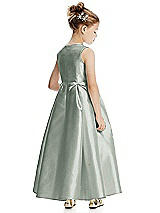 Rear View Thumbnail - Willow Green Princess Line Satin Twill Flower Girl Dress with Bows