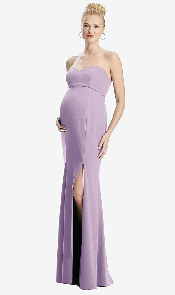 Front View - Pale Purple Strapless Crepe Maternity Dress with Trumpet Skirt