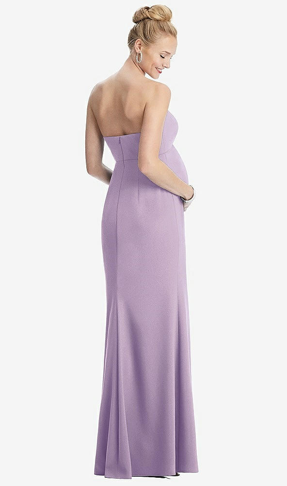 Back View - Pale Purple Strapless Crepe Maternity Dress with Trumpet Skirt