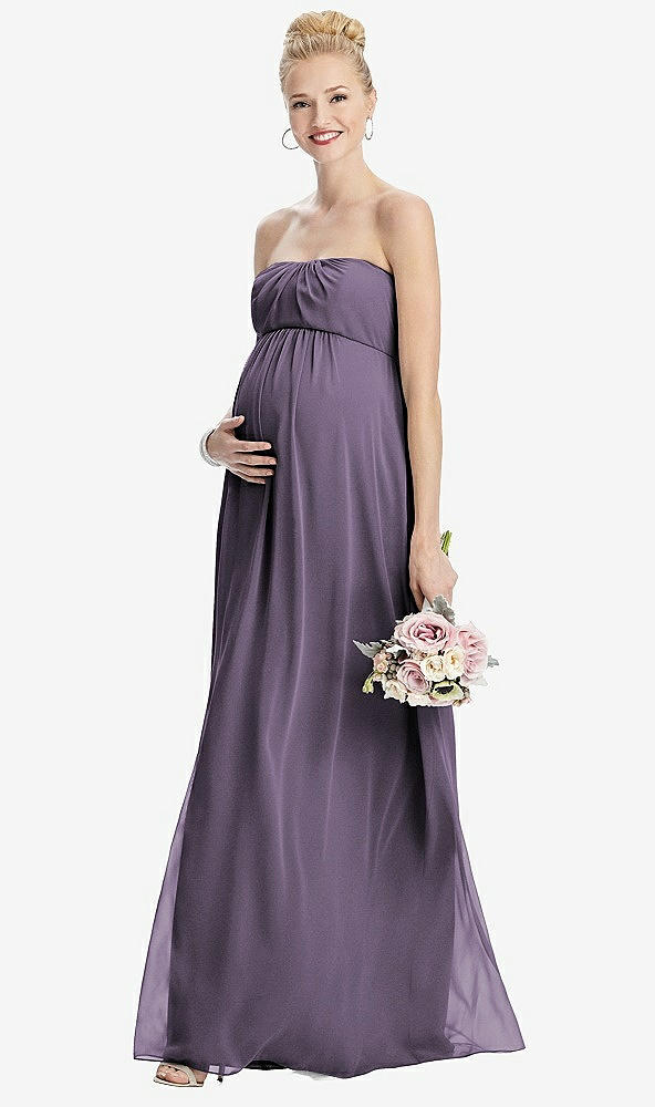 Front View - Lavender Strapless Chiffon Shirred Skirt Maternity Dress