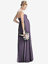 Rear View Thumbnail - Lavender Strapless Chiffon Shirred Skirt Maternity Dress