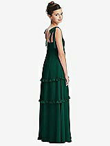 Rear View Thumbnail - Hunter Green Tie-Shoulder Juniors Dress with Tiered Ruffle Skirt