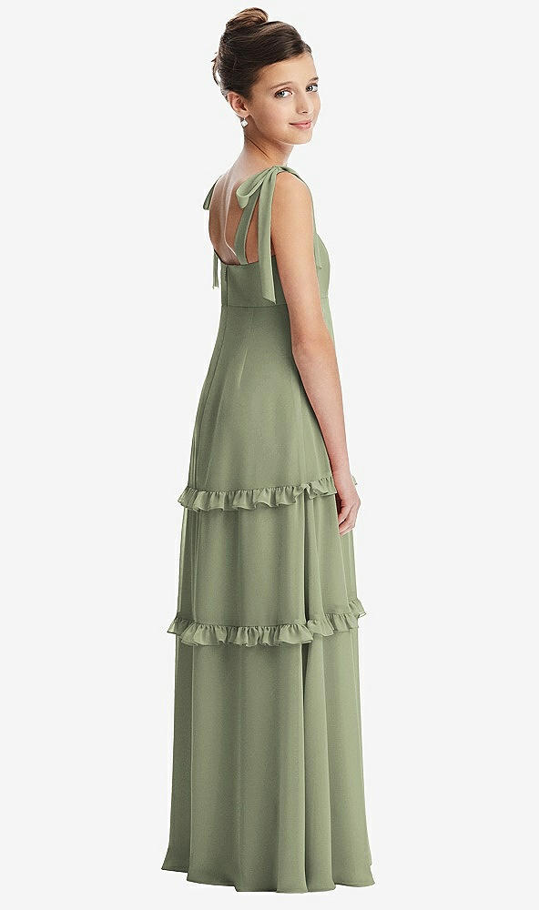 Back View - Sage Tie-Shoulder Juniors Dress with Tiered Ruffle Skirt