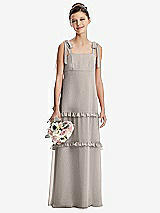 Front View Thumbnail - Taupe Tie-Shoulder Juniors Dress with Tiered Ruffle Skirt