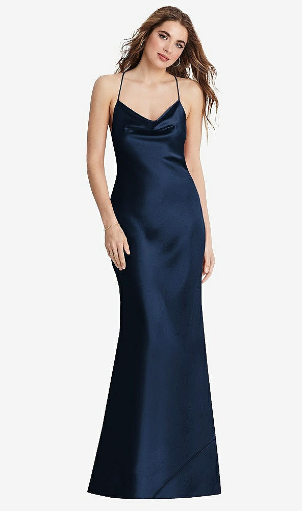 Back View - Midnight Navy Cowl-Neck Convertible Maxi Slip Dress - Reese