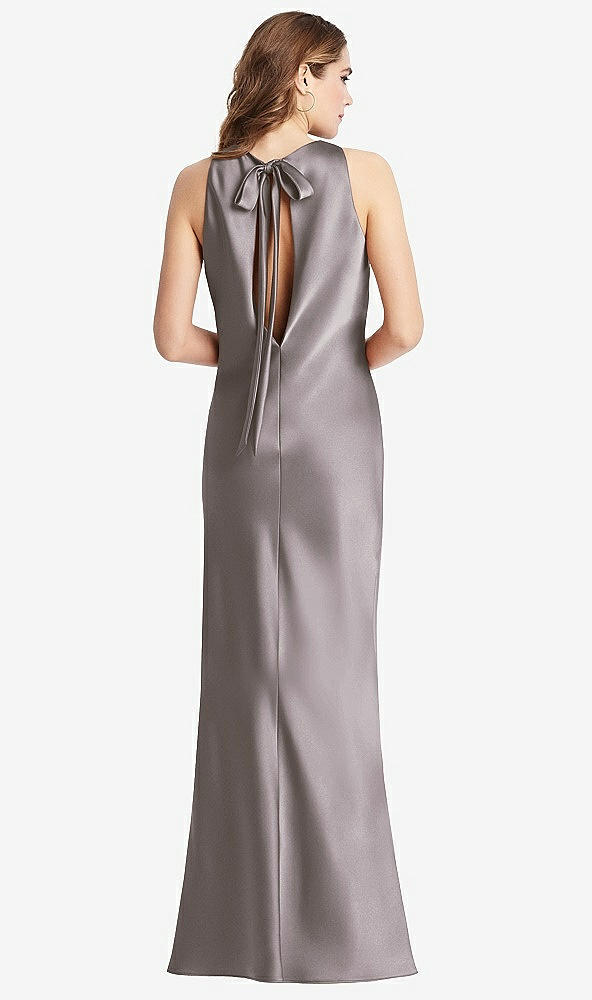 Front View - Cashmere Gray Tie Neck Low Back Maxi Tank Dress - Marin