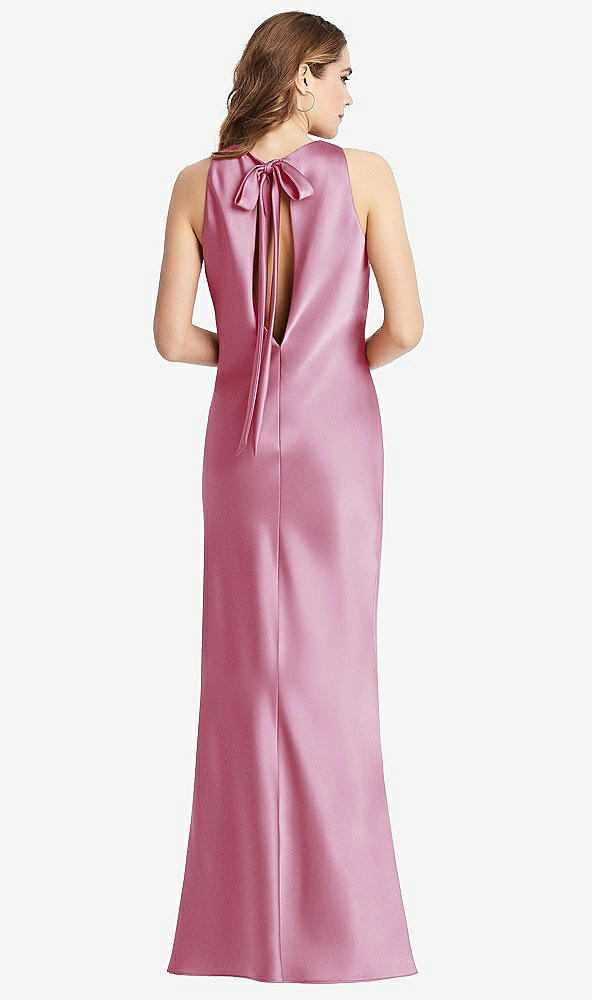 Front View - Powder Pink Tie Neck Low Back Maxi Tank Dress - Marin