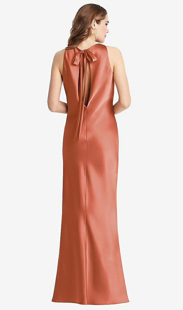 Front View - Terracotta Copper Tie Neck Low Back Maxi Tank Dress - Marin