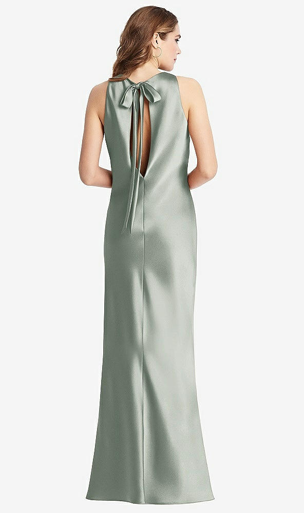 Front View - Willow Green Tie Neck Low Back Maxi Tank Dress - Marin