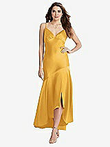 Front View Thumbnail - NYC Yellow Asymmetrical Drop Waist High-Low Slip Dress - Devon