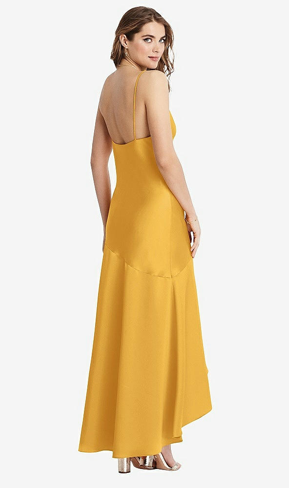 Back View - NYC Yellow Asymmetrical Drop Waist High-Low Slip Dress - Devon