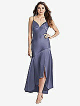 Front View Thumbnail - French Blue Asymmetrical Drop Waist High-Low Slip Dress - Devon