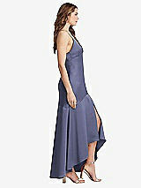 Side View Thumbnail - French Blue Asymmetrical Drop Waist High-Low Slip Dress - Devon