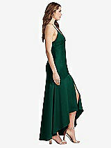 Side View Thumbnail - Hunter Green Asymmetrical Drop Waist High-Low Slip Dress - Devon