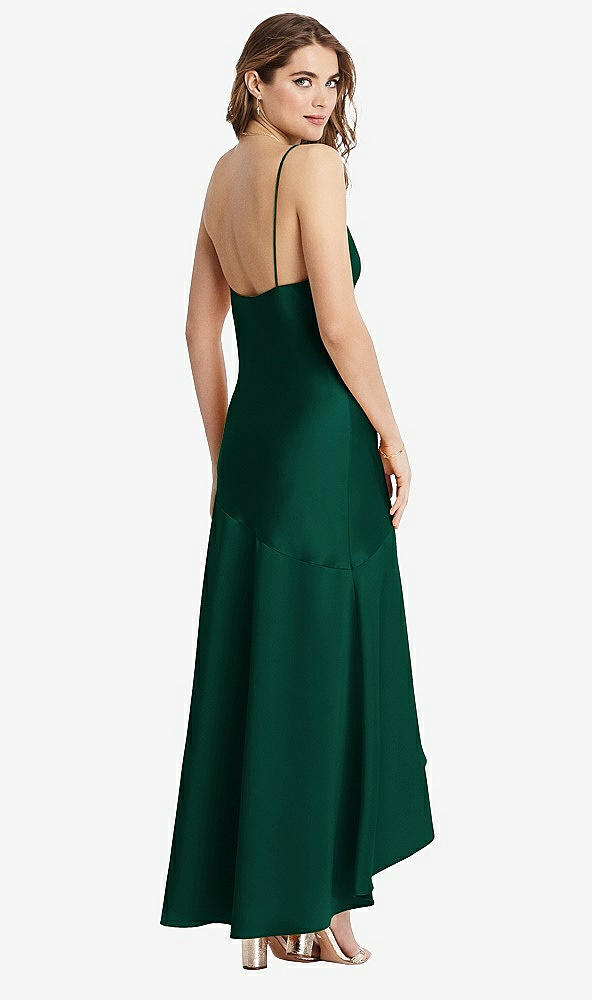 Back View - Hunter Green Asymmetrical Drop Waist High-Low Slip Dress - Devon