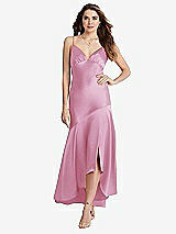 Front View Thumbnail - Powder Pink Asymmetrical Drop Waist High-Low Slip Dress - Devon