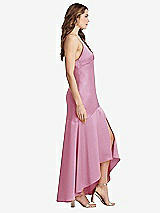 Side View Thumbnail - Powder Pink Asymmetrical Drop Waist High-Low Slip Dress - Devon