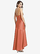 Rear View Thumbnail - Terracotta Copper Asymmetrical Drop Waist High-Low Slip Dress - Devon