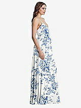 Side View Thumbnail - Cottage Rose Dusk Blue Chiffon Maxi Wrap Dress with Sash - Cora