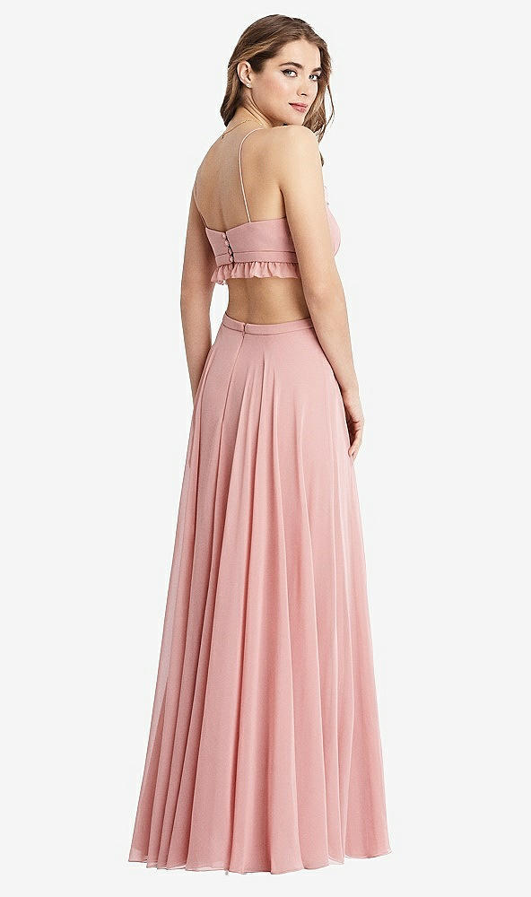 Back View - French Blue Ruffled Chiffon Cutout Maxi Dress - Jessie
