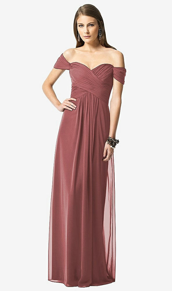 Front View - English Rose Off-the-Shoulder Ruched Chiffon Maxi Dress - Alessia