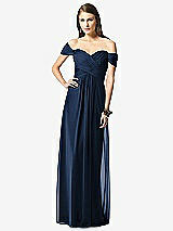 Front View Thumbnail - Midnight Navy Off-the-Shoulder Ruched Chiffon Maxi Dress - Alessia