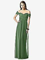 Front View Thumbnail - Vineyard Green Off-the-Shoulder Ruched Chiffon Maxi Dress - Alessia