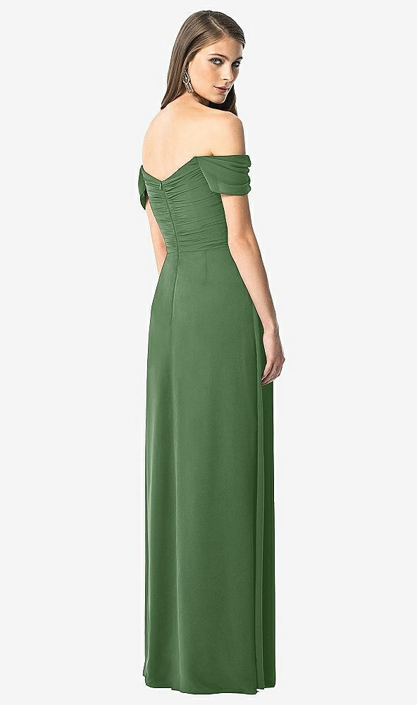 Back View - Vineyard Green Off-the-Shoulder Ruched Chiffon Maxi Dress - Alessia