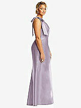 Side View Thumbnail - Lilac Haze Bow One-Shoulder Satin Trumpet Gown