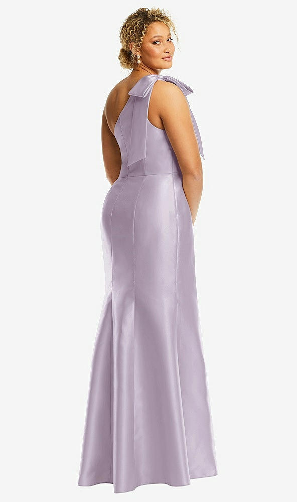 Back View - Lilac Haze Bow One-Shoulder Satin Trumpet Gown