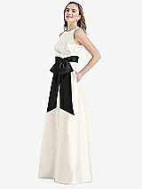 Side View Thumbnail - Ivory & Black High-Neck Bow-Waist Maxi Dress with Pockets