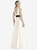 Rear View Thumbnail - Ivory & Black High-Neck Bow-Waist Maxi Dress with Pockets